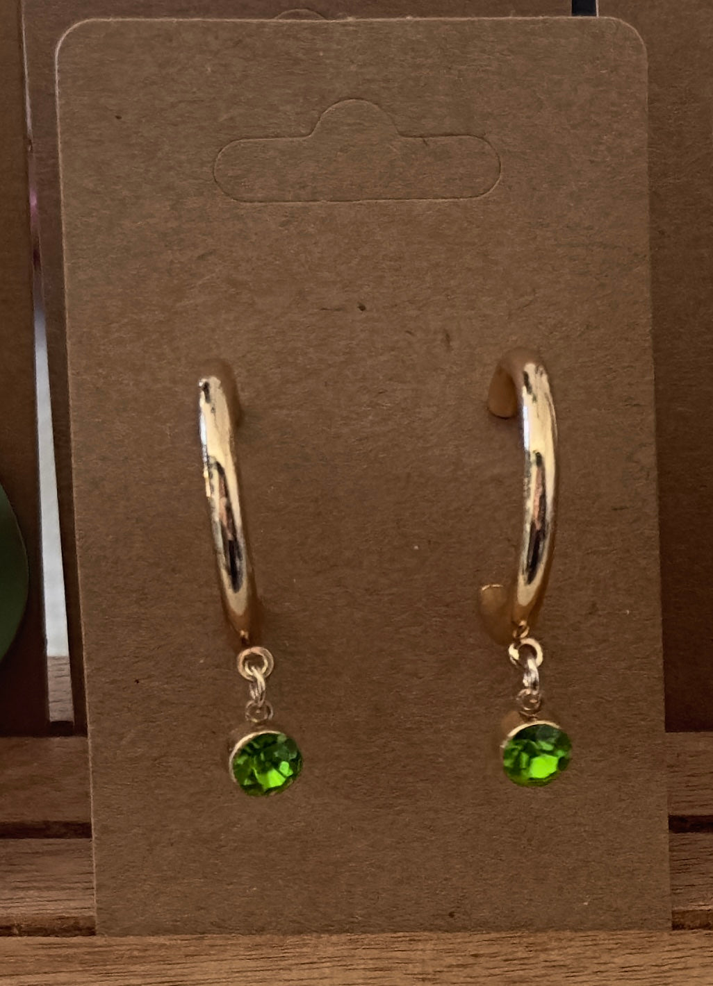 EARRINGS - Gold Hoop green stone