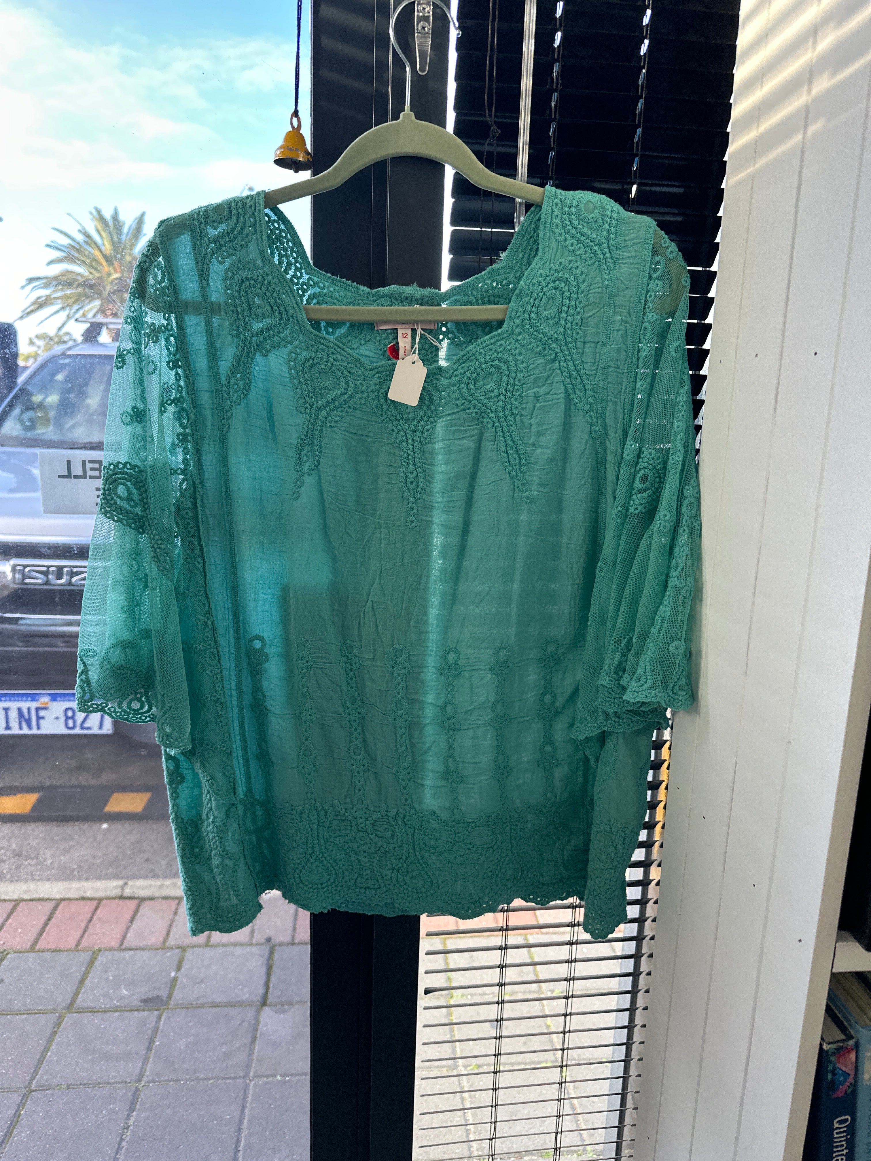 Teal Boho Lace Top sz12