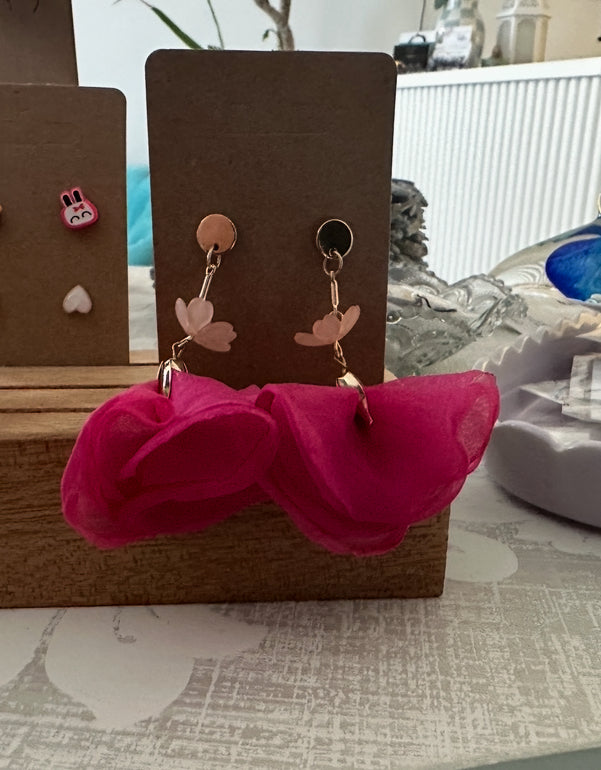 EARRINGS - Hot Pink Fabric