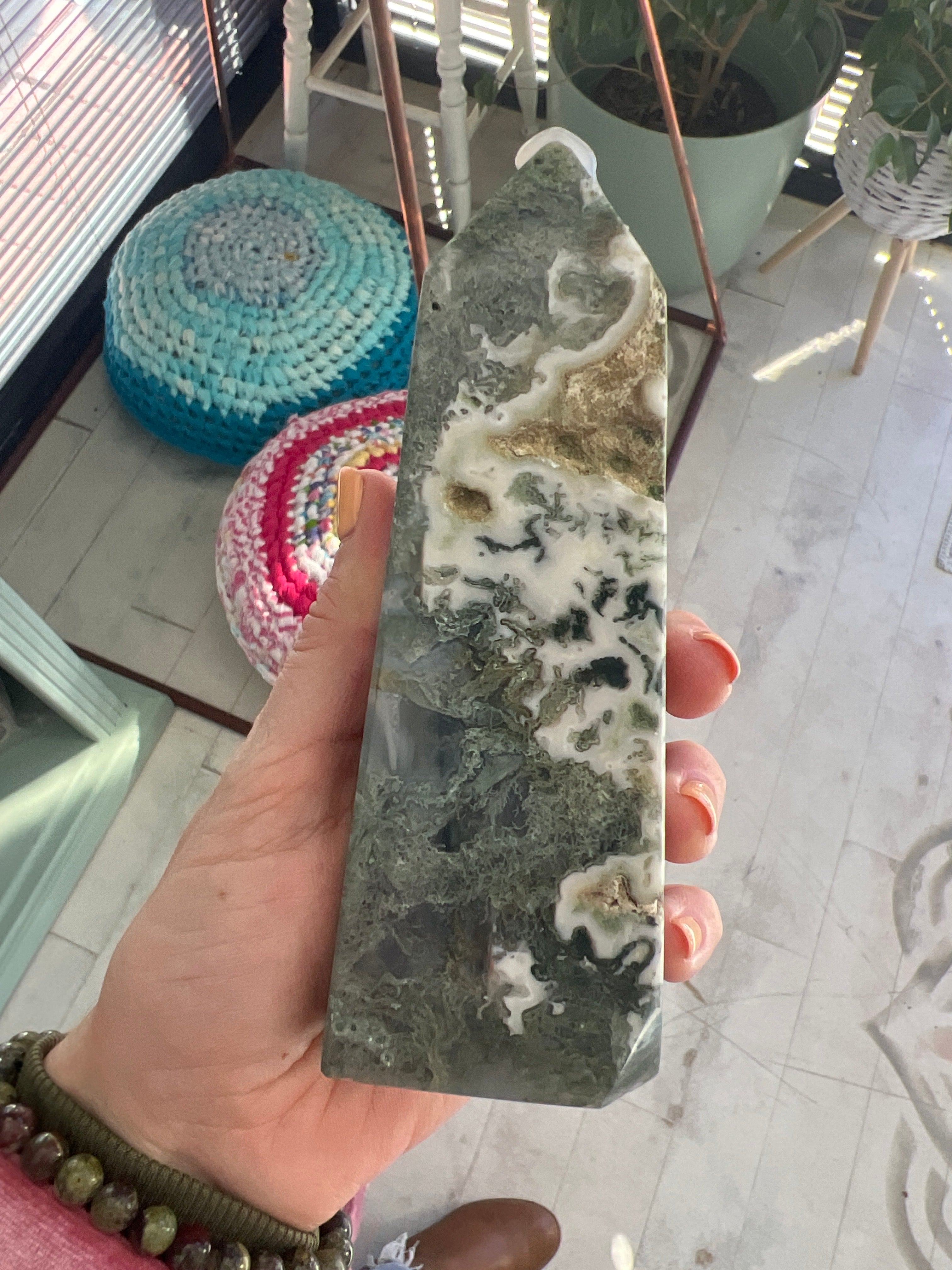Large Moss Agate Tower
