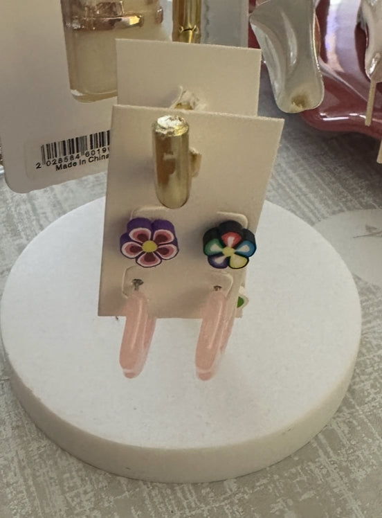 EARRINGS - pink hoop & stud set